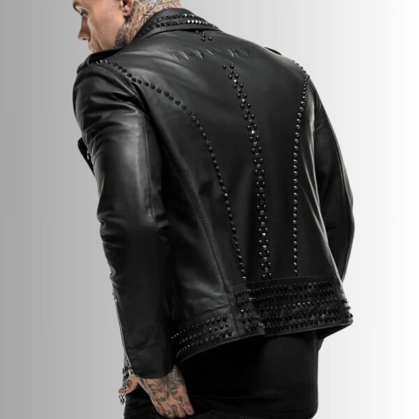 Rock Élite – Veste cuir cloutée homme – Biker noir en agneau véritable