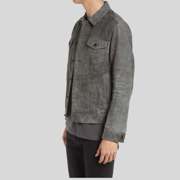 Grey Drift – Veste Daim Gris Homme Coupe Trucker Moderne