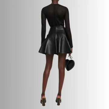 Jupe En Cuir Noir Pour Femme - Style Plissé