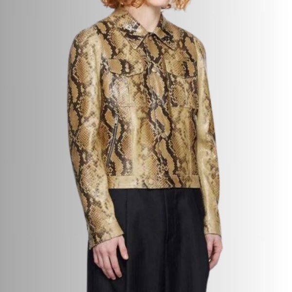 Python Beige – Veste cuir serpent homme – Effet reptile naturel