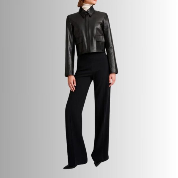 Veste En Cuir Col Chemise Femme - Classique