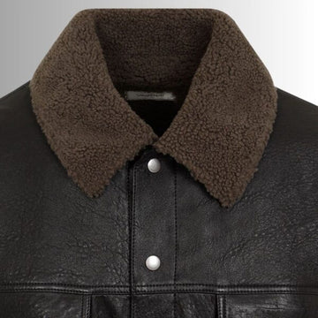 Noir Montana – Veste cuir homme col mouton – Look vintage hivernal