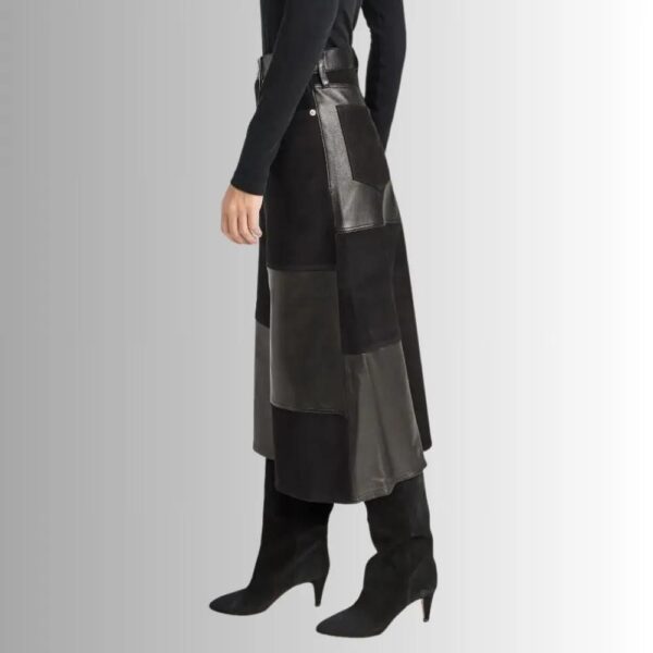 Jupe En Cuir Et Daim Longue Pour Femme - Style De Patch
