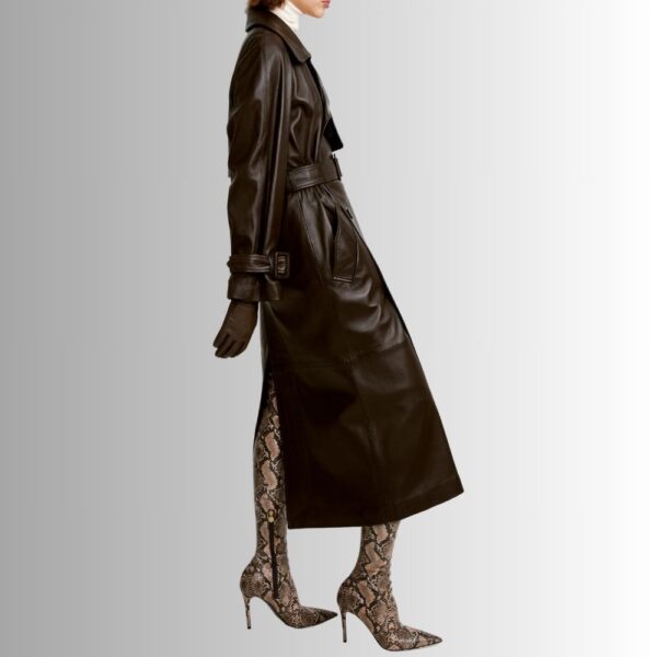 Manteau Cuir Marron Femme – Trench en Cuir d'Agneau