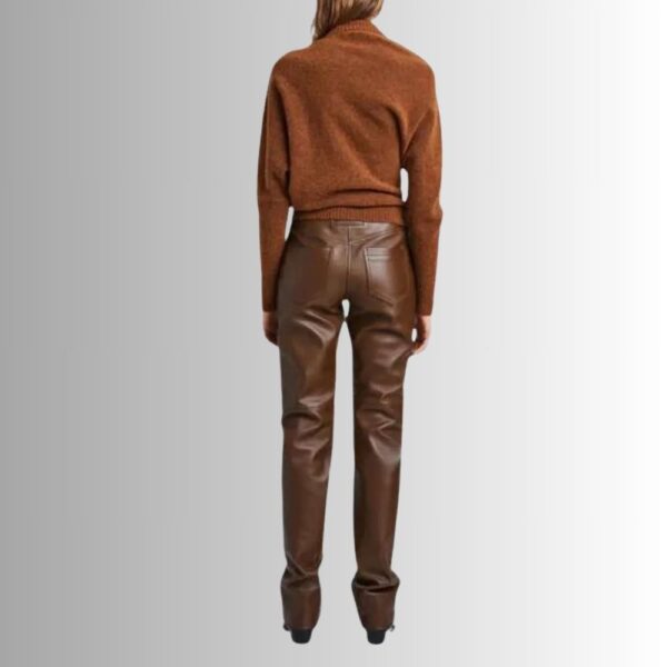 Pantalon Cuir Femme Marron - Coupe Régulière