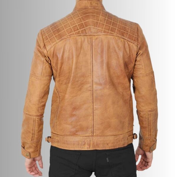 Camel Rider – Veste cuir camel homme matelassée – Style motard vintage