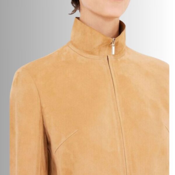 Veste Daim Camel Femme - Col Haut