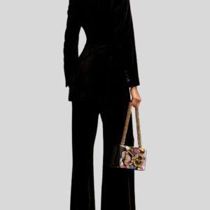 Blazer Femme Velours Noir – Long, Cintré, Double Boutonnage