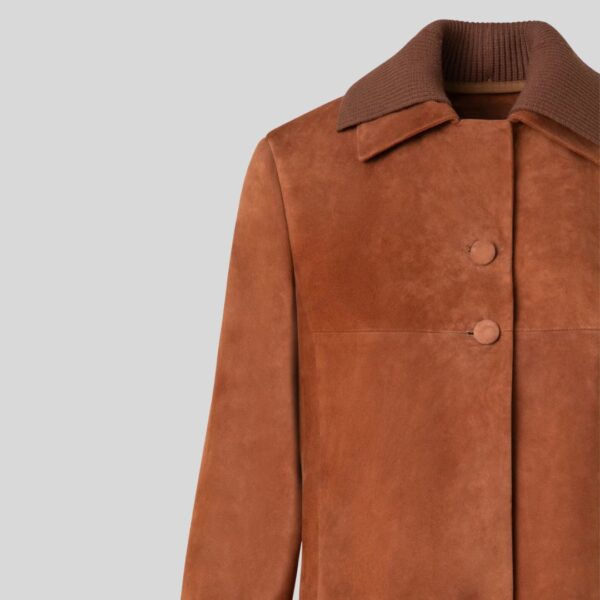 Brun Luxe – Blouson Croppé en Daim Marron Foncé pour Femme