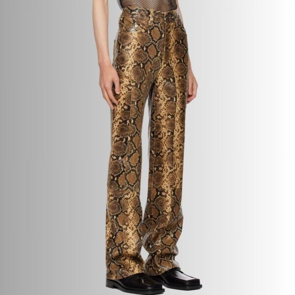 Pantalon En Cuir Marron Homme - En Relief Serpent