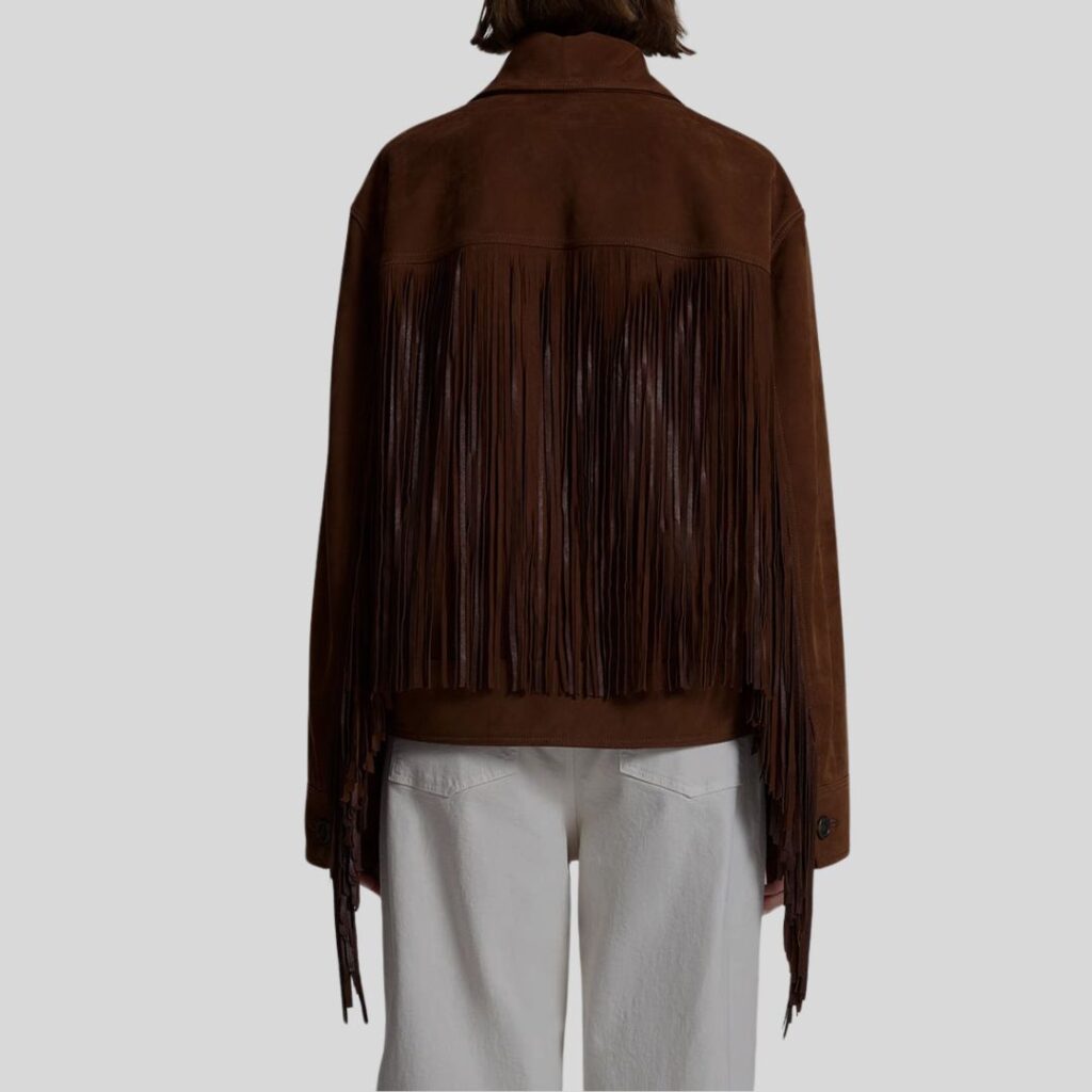Rodeo Luxe – Veste à Franges en Daim Marron Foncé pour Femme