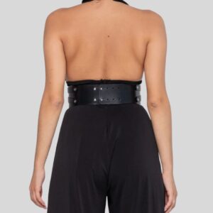 Ceinture Corset Femme en Cuir Noir Large – Taille Haute Sculpturale