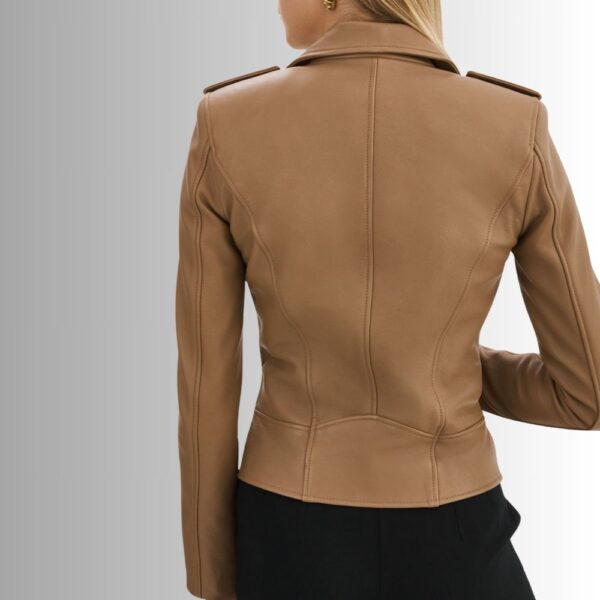 Blouson Moto En Cuir Femme - Marron