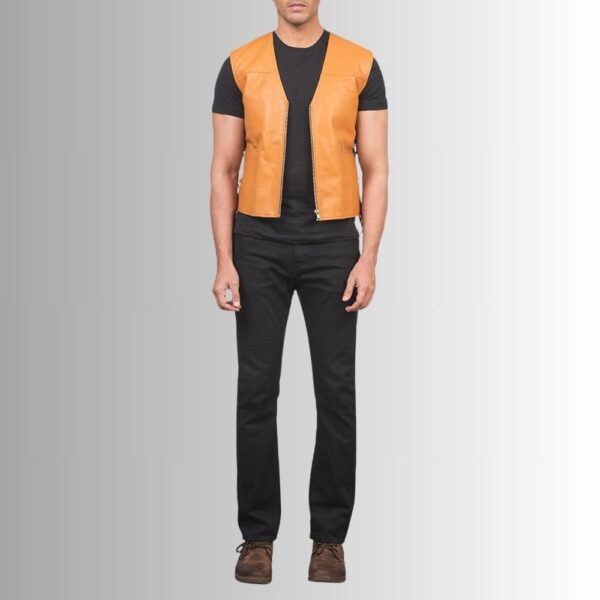 Veste En Cuir Sans Manche Homme - Marron Clair