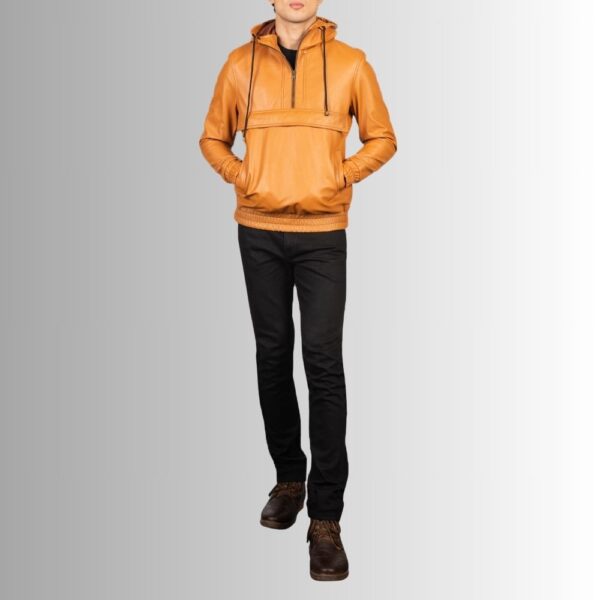 Bronze Urbain – Veste à capuche cuir homme – Look streetwear marron