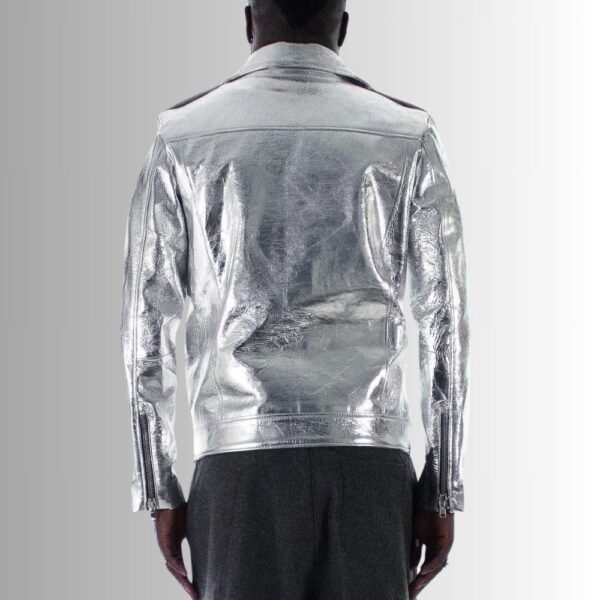 Silver Riot – Veste Cuir Homme Métallisée – Perfecto Argent Brillant