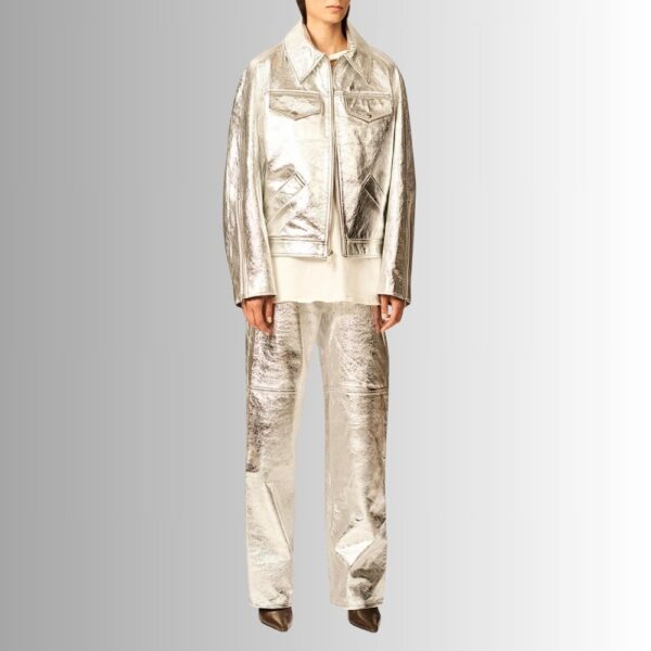 Veste En Cuir Effet Métallisé Pour Femme