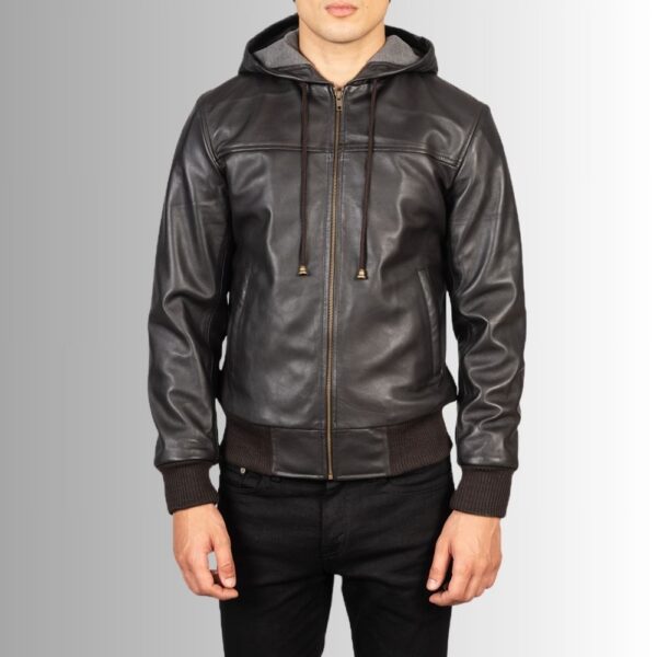 Marron Confort – Veste cuir homme avec capuche – Style urbain décontracté