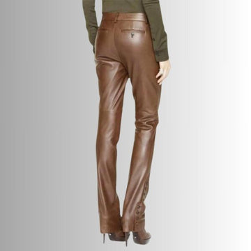 Pantalon Cuir Droit Femme - Marron