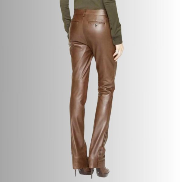 Pantalon Cuir Droit Femme - Marron