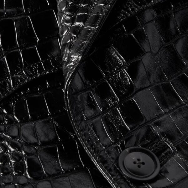 Manteau En Cuir Noir Homme en Cuir de Mouton avec Effet Croco