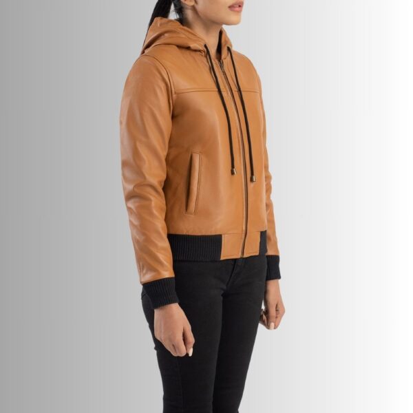 Veste Cuir à Capuche Femme - Marron