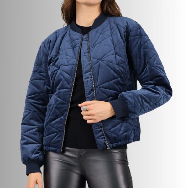 Veste Femme en Velours Bleu - Bomber Chic pour Hiver