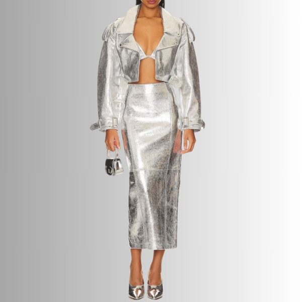 Veste Courte En Cuir Pour Femme - Argent