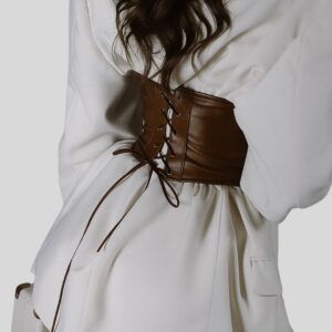 Saddle Grace™ – Corset en Cuir Marron pour Taille Haute