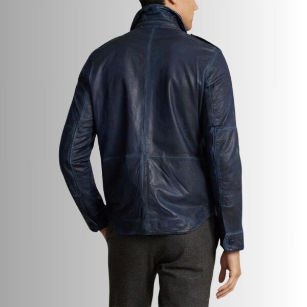 NavyDyed – Veste Cuir Homme Bleu Vintage à Poches Cargo