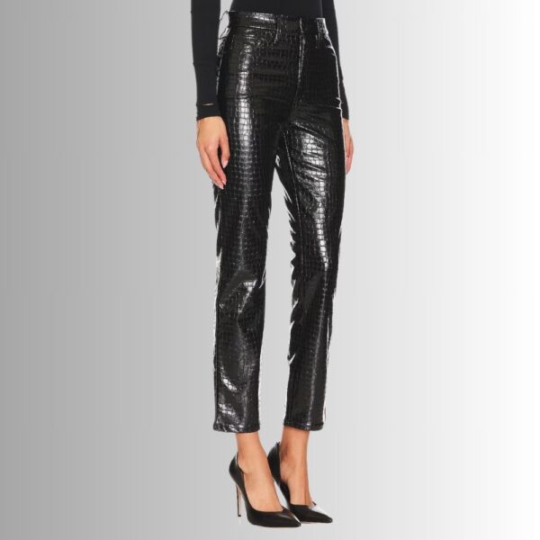 Pantalon Droit Cuir Femme - Noir
