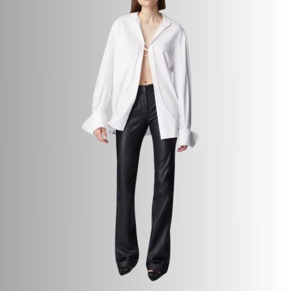 Pantalon Cuir Noir Femme - Jambe Droite