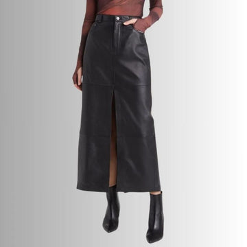 Jupe Longue Cuir Noir Pour Femme - Taille Haute