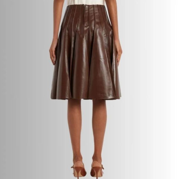 Jupe En Cuir Marron Pour Femme - Style Plissé