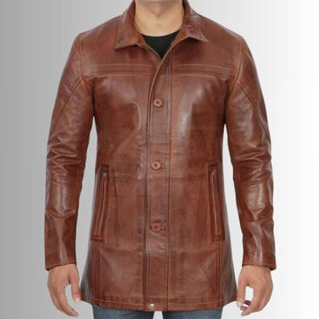 Manteau Cuir Homme Marron - 3/4 Longueur