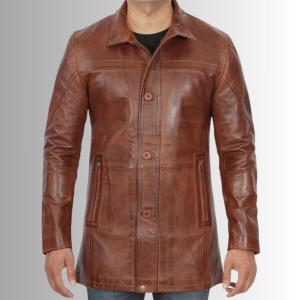 Manteau Cuir Homme Marron - 3/4 Longueur