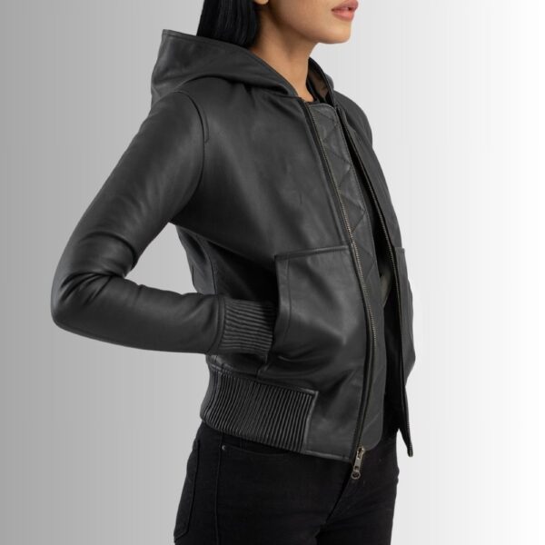 Veste Cuir Capuche Femme - Noir