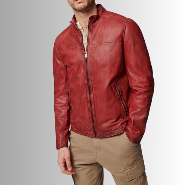 Rouge Prestige – Veste en cuir homme rouge – Coupe ajustée