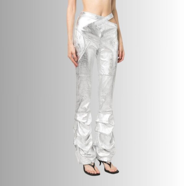 Pantalon Cuir Femme Sexy - Style évasé à effet métallisé