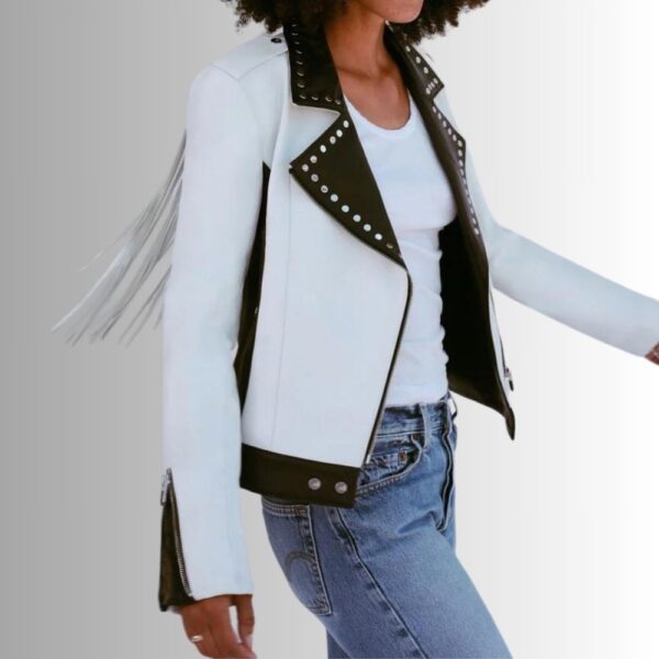 Veste Cuir Noir Et Blanc Pour Femme - Perfecto à l'occidentale