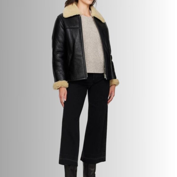 Bombardier Femme Cuir Mouton - Noir