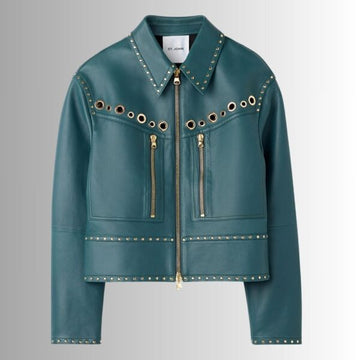 JadeBolt – Veste Cuir Femme Clouée – Détails Dorés Chic