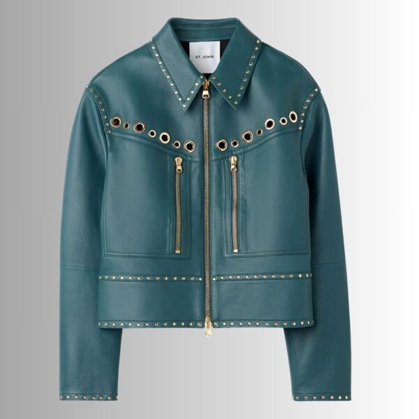 JadeBolt – Veste Cuir Femme Clouée – Détails Dorés Chic