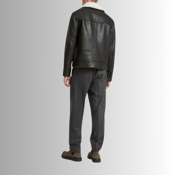 Noir Hiver – Veste cuir noir col mouton amovible – Élégance chaude