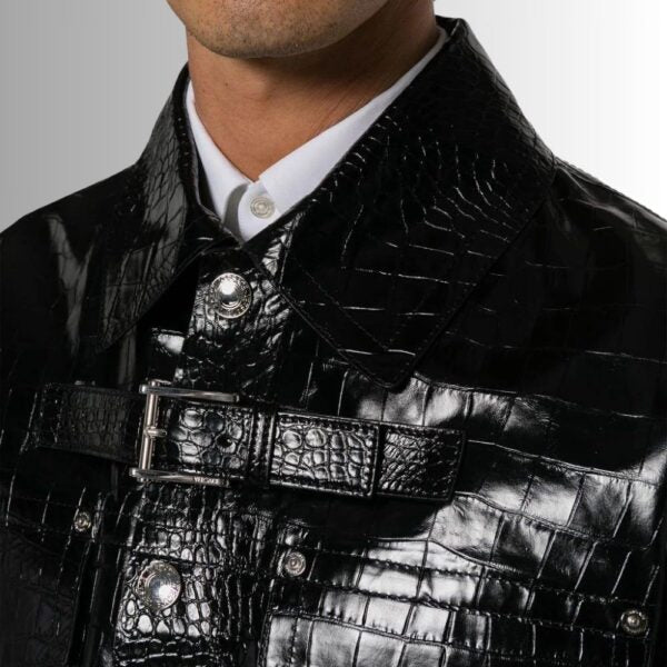 Noir Élite – Veste cuir homme embossée croco – Luxe noir