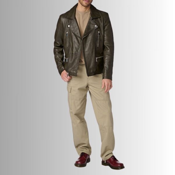 Perfecto Vert Kaki – Veste cuir homme style biker – Coupe asymétrique zippée