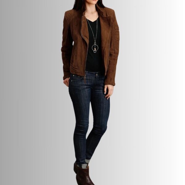 Veste Marron Femme Daim - Solide
