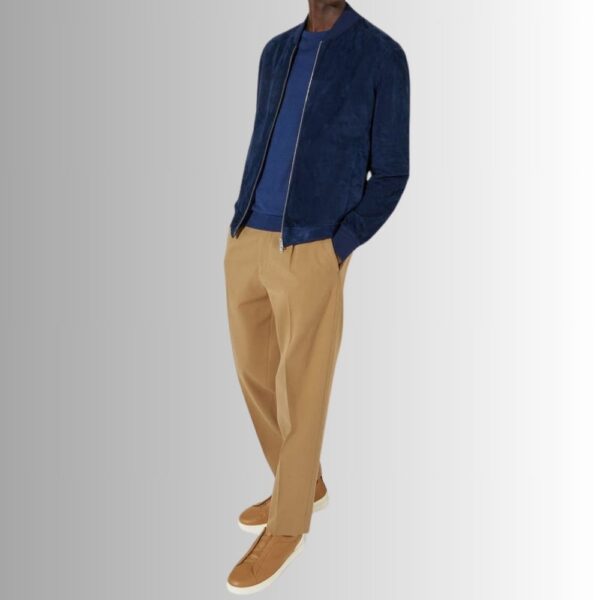 Veste En Daim Bleu Homme - Classique