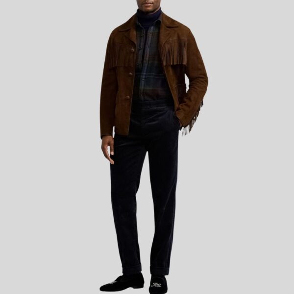 Yukon Rust – Veste Daim Frange Brun Foncé Homme Style Western