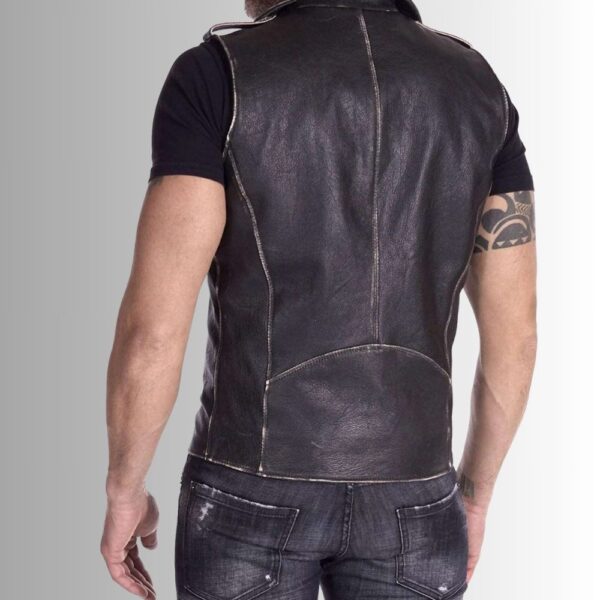 Gilet En Cuir Homme - Style motard en détresse